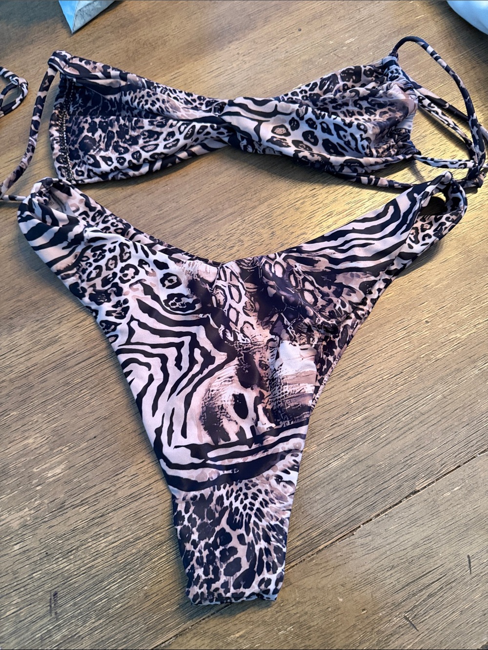 Animal Print Bikini Set - browns  & Black